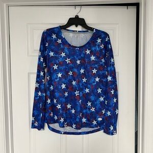 Reel Legends Blue and Red Star Long Sleeve Top